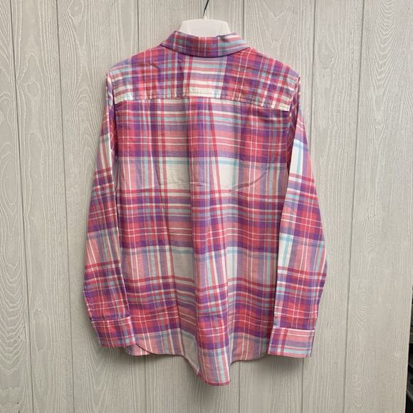 Talbots Modern Classic Pink Jingle Bell Plaid Flannel Button Top Medium NWT - Picture 6 of 6